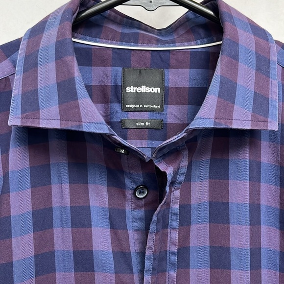 Strellson slim fit shirt - size 39 - 15.5 - medium checks plaid purple blue - Picture 3 of 7